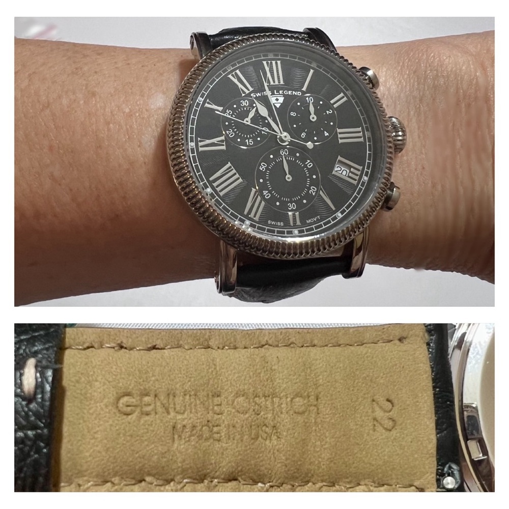 Swiss Legend Watch Black Gen. Ostrich Strap Unisex - Picture 7 of 7